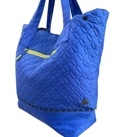 prAna Quilted Nylon Tote Bag Blue Large Travel Shoulder Bag Weekender 21x16 - Picture 2 of 14